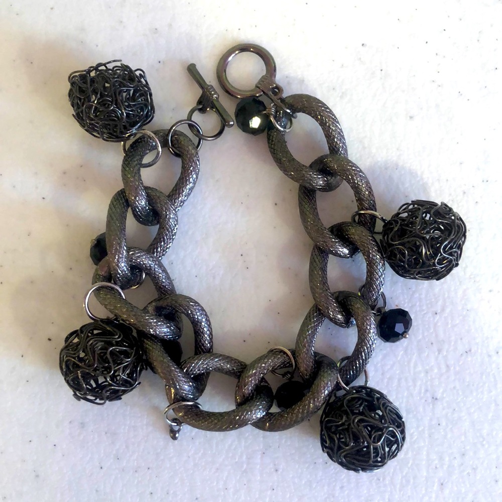Chain Bracelet with Ball Charms in Dark Grey